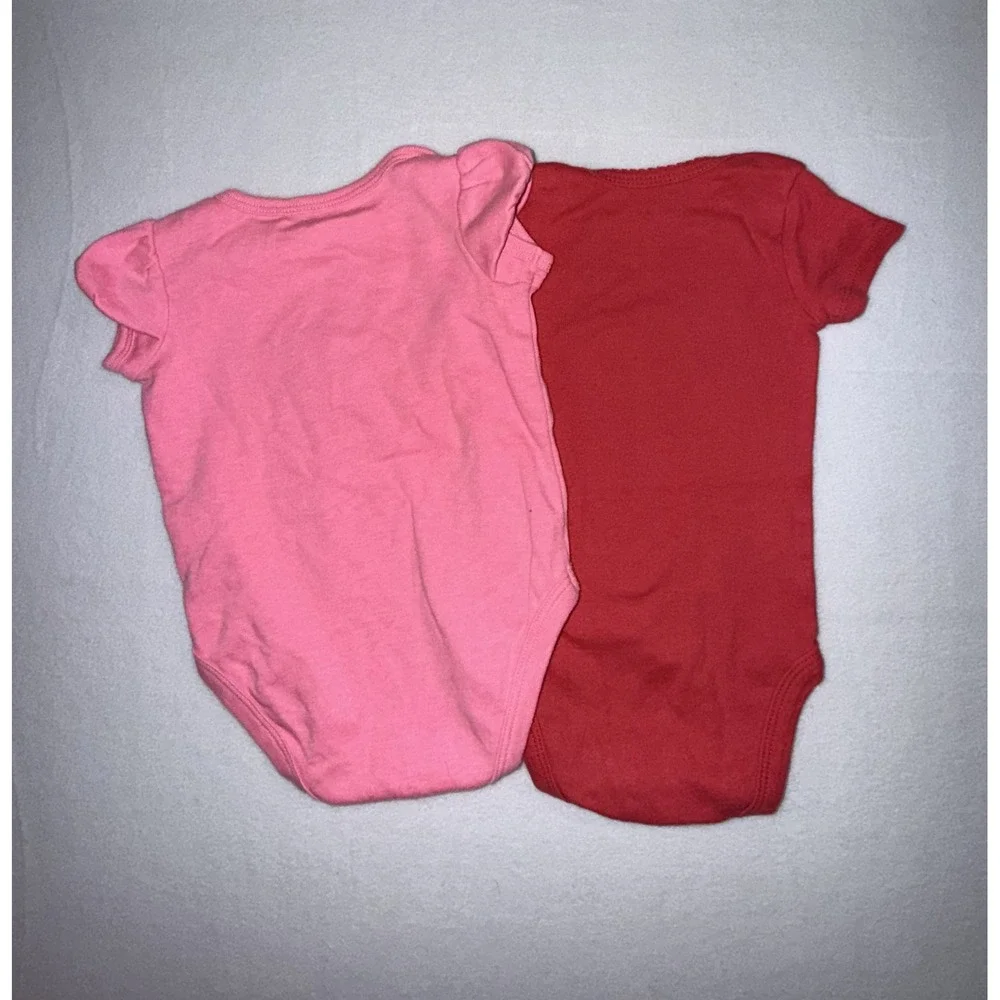 Jumping Beans and Carters Baby Girl Bodysuits Set 2 Pack Pink Red 3 Months GUC